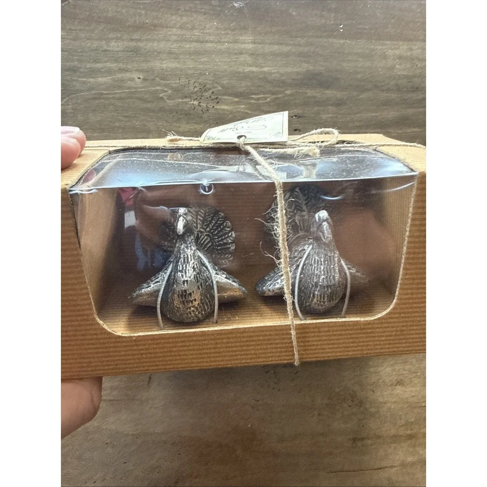 Vintage Thanksgiving Turkey Salt And Pepper Shaker Set Pewter New